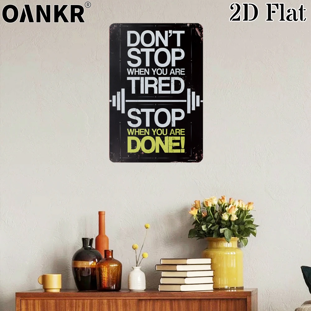 Vintage Gym Art Poster Metal Tin Sign, Inspirational ''Don't Stop When Tired Stop When Done'' Metal Signs for Man Cave Home