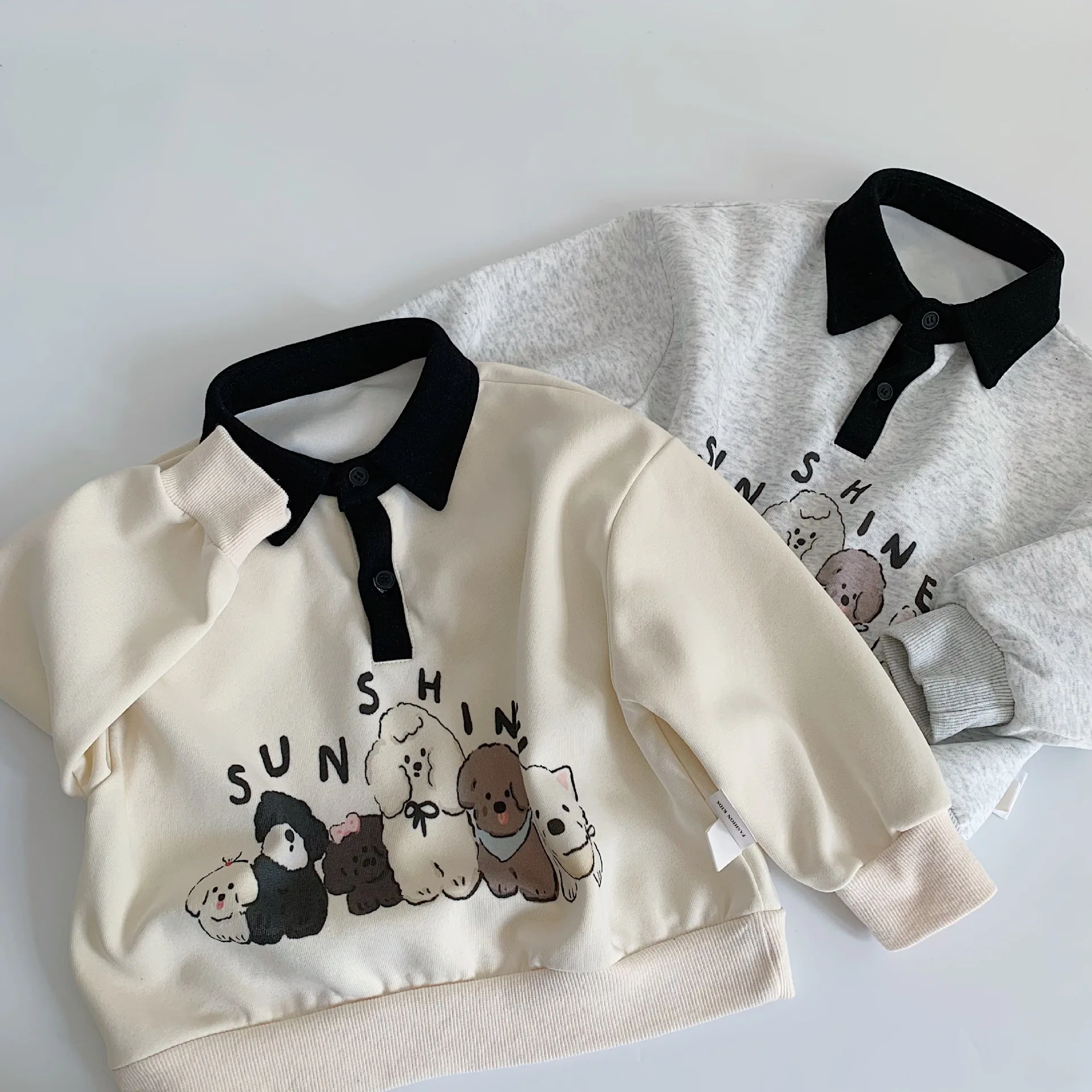 

Children's Hoodie 2025 Spring New Product Cute Puppy Boys and Girls POLO Collar Small and Medium Pullover Top Trendy