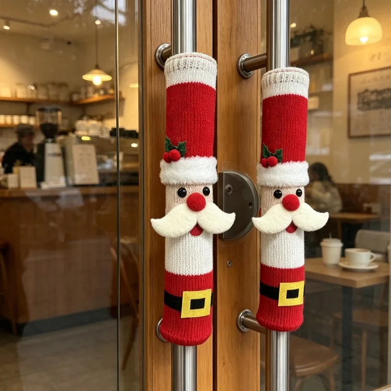 Christmas Refrigerator Handle Cover Sliding Door Protector Cold Proof Anti Static Glass Door Handle Decor Sleeve Home Gadget