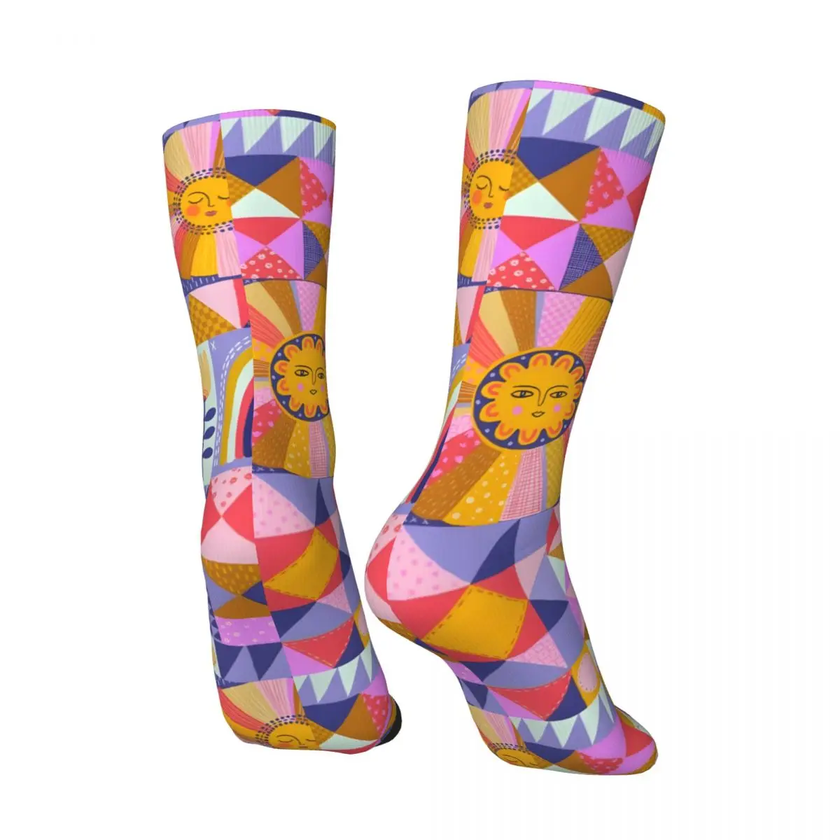 Crazy compression Patchwork Sunshine Quilt Sock for Men Vintage Quality Pattern Crew Sock Novelty