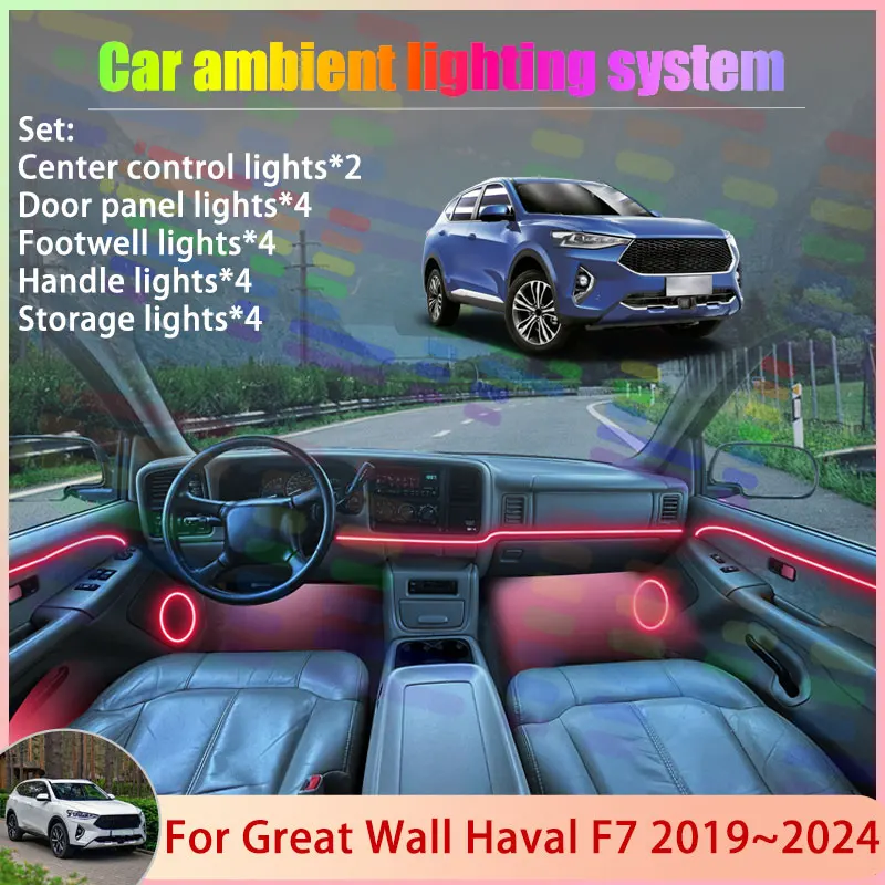 

Для Great Wall Haval F7 2019 ~ 2024 2020 2021 2/18 в 1 автомобильный атмосферный светильник RGB абажур ансамбль стример атмосферный набор авто