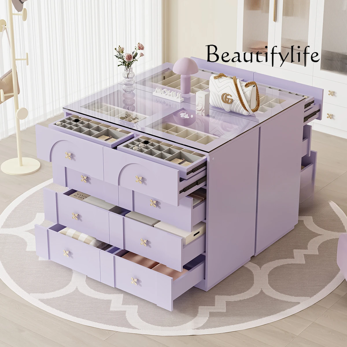 Taro purple island cabinet modern cloakroom bedroom floor-to-ceiling multi-layer island jewelry storage display cabinet