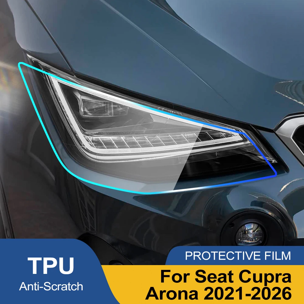 

For Seat Cupra Arona 2021-2026 Smoke Black High-Gloss Pre-Cut TPU Headlight Protective Film PPF Anti-Scratch Vinyl Wrap Cover