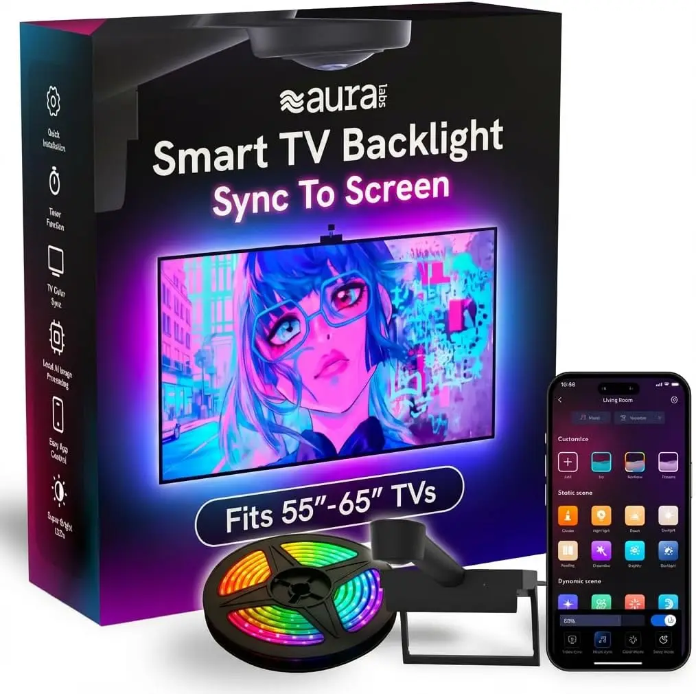 إضاءة خلفية للتلفاز LED تعتمد على الكاميرا لشاشات 55-65 بوصة، ومزامنة الألوان في الوقت الحقيقي، والتحكم الصوتي والتطبيقات