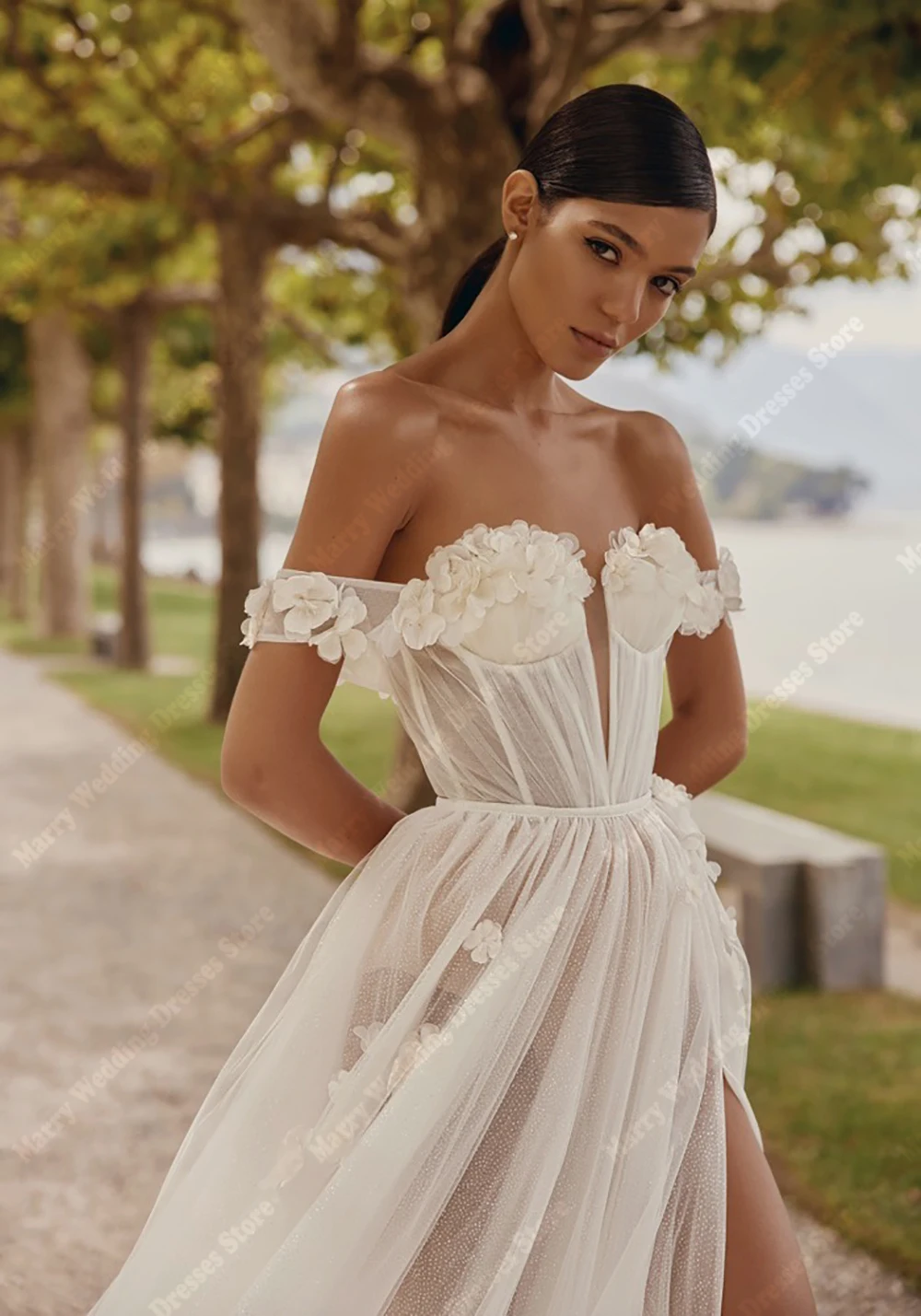 2026 Lussuosi A Line Abiti da sposa da donna Generosi applicazioni di pizzo Tulle Abiti da sposa Banchetto di fidanzamento Abiti Novias Boda