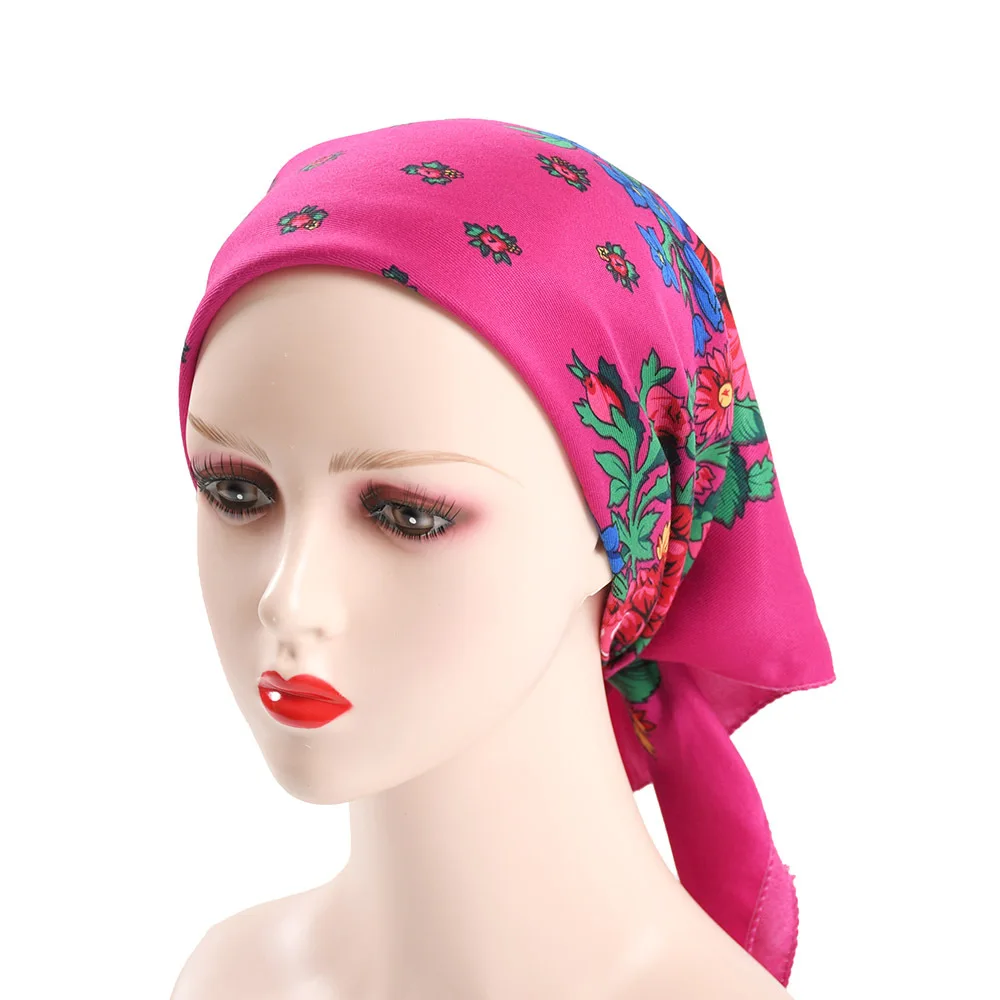 70*70cm Pastoral Style Women's Square Headband Scarf Luxury Floral Print Bandana Hijab Head Wraps Lady Hair Wraps