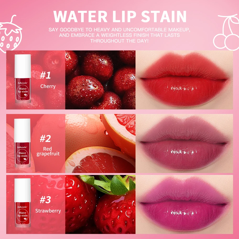 Fruity Water Lip Tint für Lippen, langlebiger, wasserfester Lippenstift, wasserfeste Lippentönungen, Fleck, 24-Stunden-wasserbeständige Lippenstifte, Ma