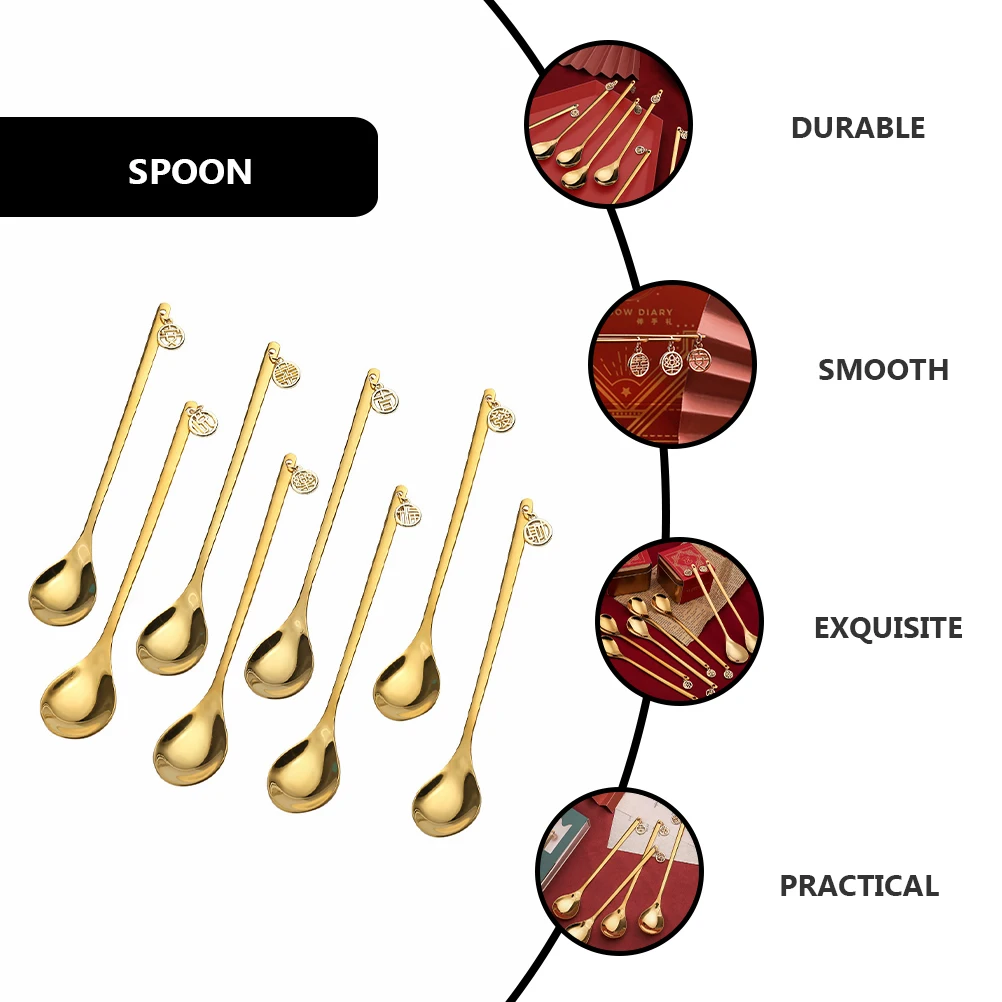 

8 Pcs Wedding Pendant Coffee Spoon Easy to Clean Spoons Shop Stainless Steel Smooth Surface