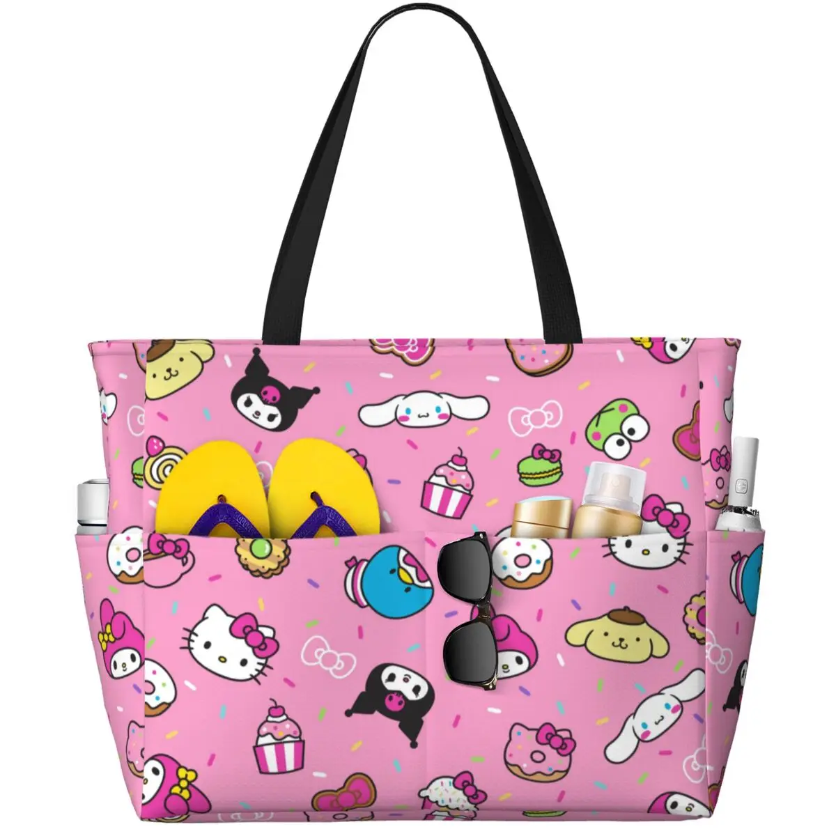 Sanrio Characters Large Beach Tote Bag Women Waterproof Sandproof Hello Kitty Kuromi Tote Bags for Travel