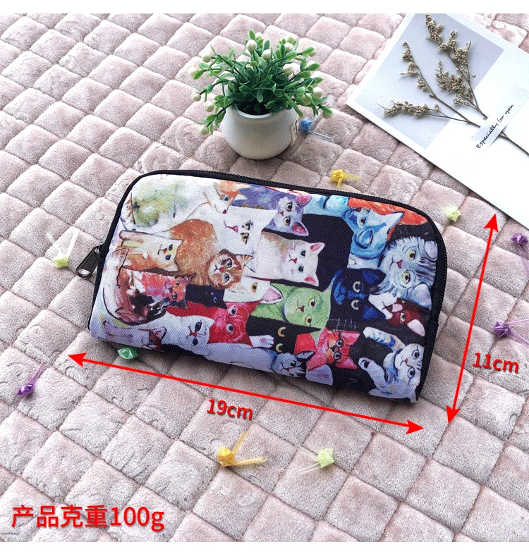 Kawaii Snow Cat Printed Wallet Women Cartoon Cute Animals Casual Purses ID Credit Card Holder Money Bag Long Clutch Bags Gift