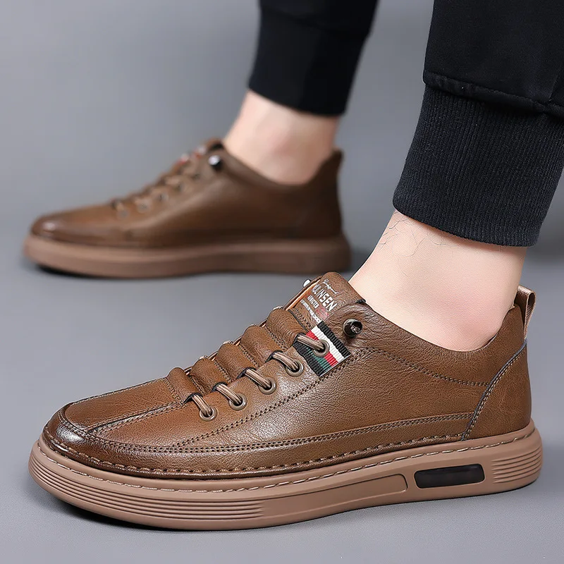 Men's Casual Shoes Spring Autumn Depressurized Breathable Lacefree Leather Shoes Super soft and wear-resistant Men's Board Shoes