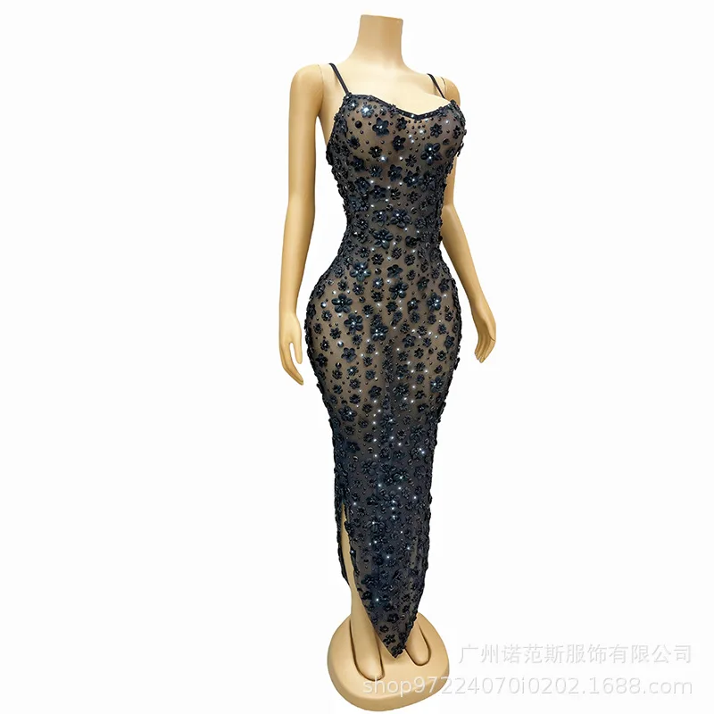 مثير أسود الحمالات الخصر قرصة زهرة سوداء فساتين راقية أسود عصري المنصة شركة الاجتماع السنوي مساء رداء دي ماري