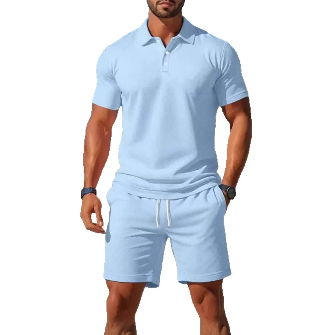 European Men's Short Sleeved Polo Shirt Shorts Set, Loose and Handsome Young Men's Short Sleeved Shorts Two-piece Set,