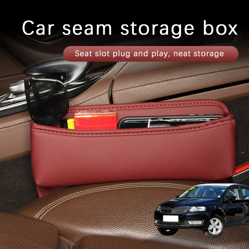 Car Seat Gap Storage Box Driver Front Auto Seat Gap Filler Organizer Wallet Keys Card Storage Box For Skoda Rapid