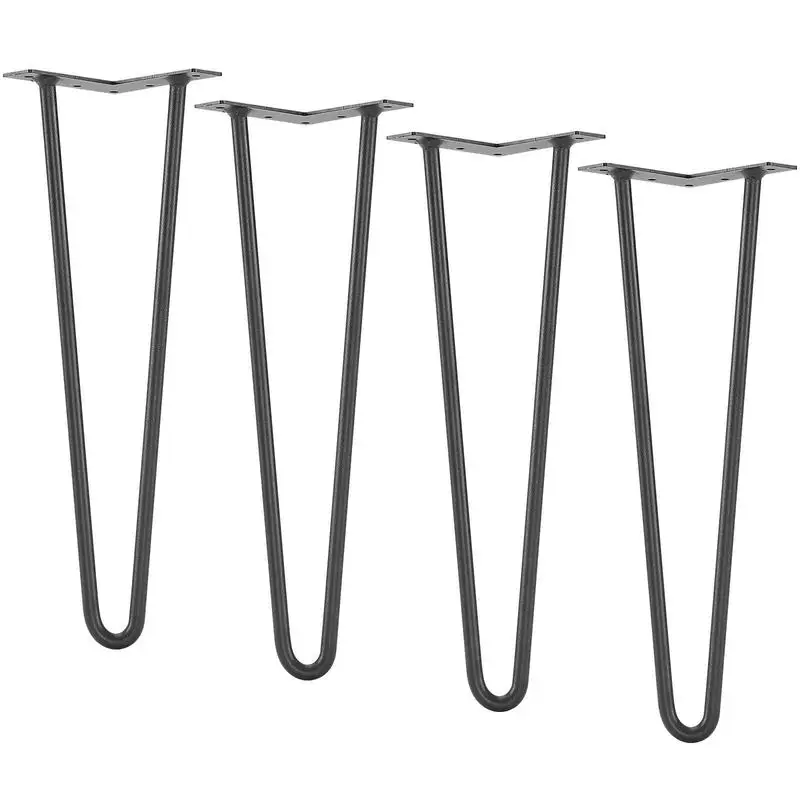 Haarnadel-Tischbeine, 4er-Set, 406 mm, Massivstahl, Tragkraft 227 kg, Möbelbeine mit 2 schwarzen Stangen, inklusive Schrauben und Schutzkappen für Zuhause, Büro, Esszimmer