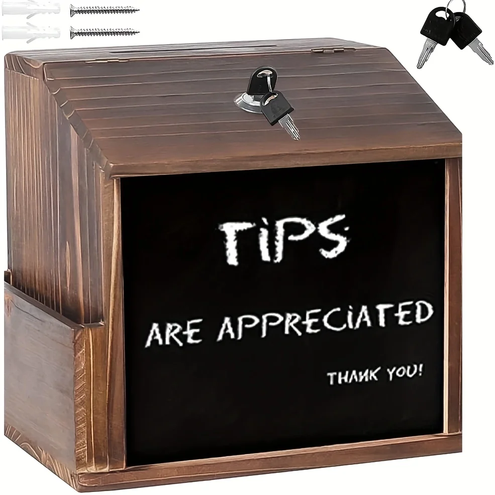 Versatile Wooden Locking Box with Chalkboard & Slot | For Donations, Suggestions, Prayers, Ballots | Wall/Countertop Mount