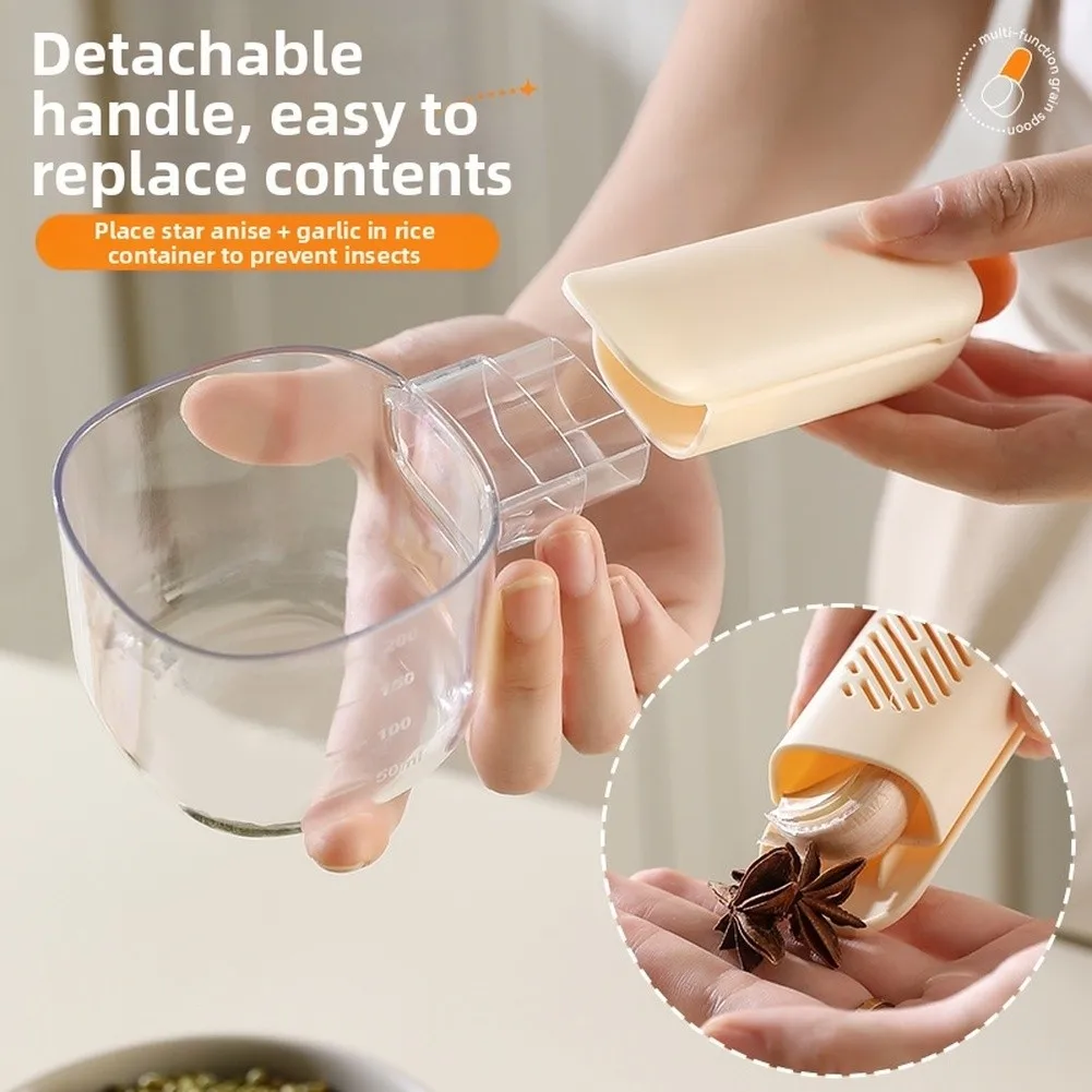 1PCS Multifunctional Measuring Scoop With Fastener Built-in Sealing Fastener For Rice/flour/pet Food/dry Goods Kitchen Measuring