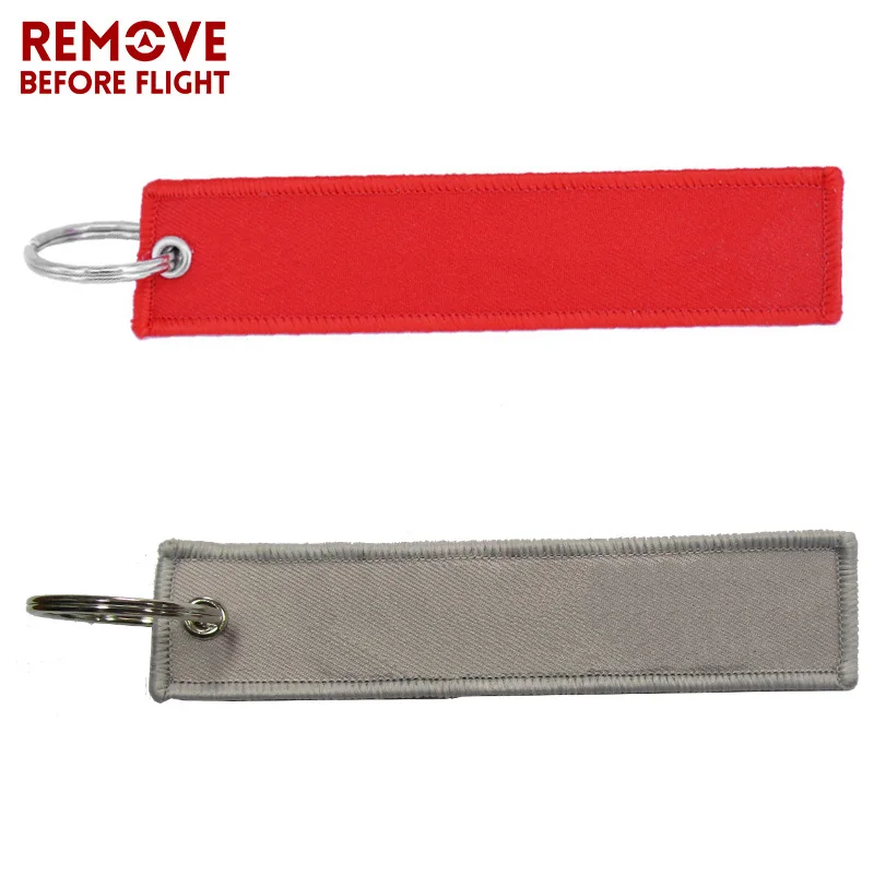 REMOVE BEFORE Flight Keychain for Aviation Gift Double Side Blank Black Red Grey Embroidery Keychain Luggage Tag Plain Key Chain