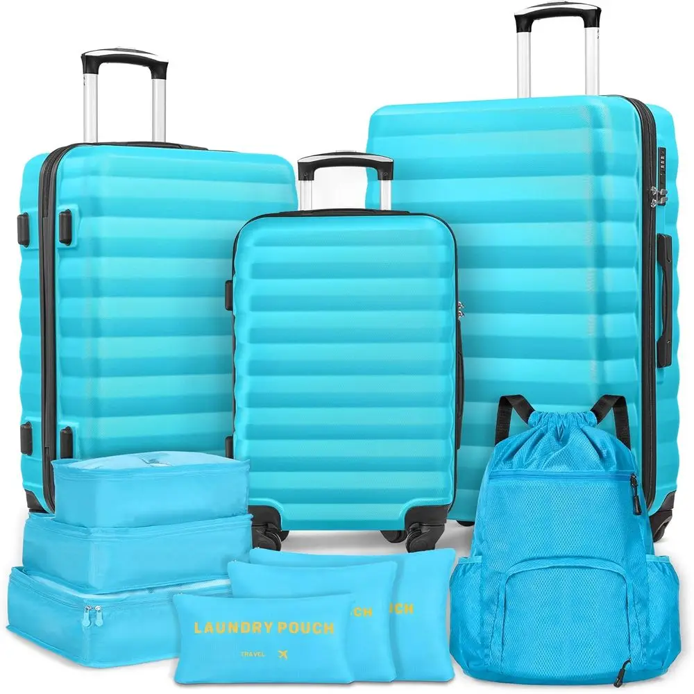 

3-Piece Spinner Luggage Set with ABS Hard Case and 6 Packing Bags & Backpack