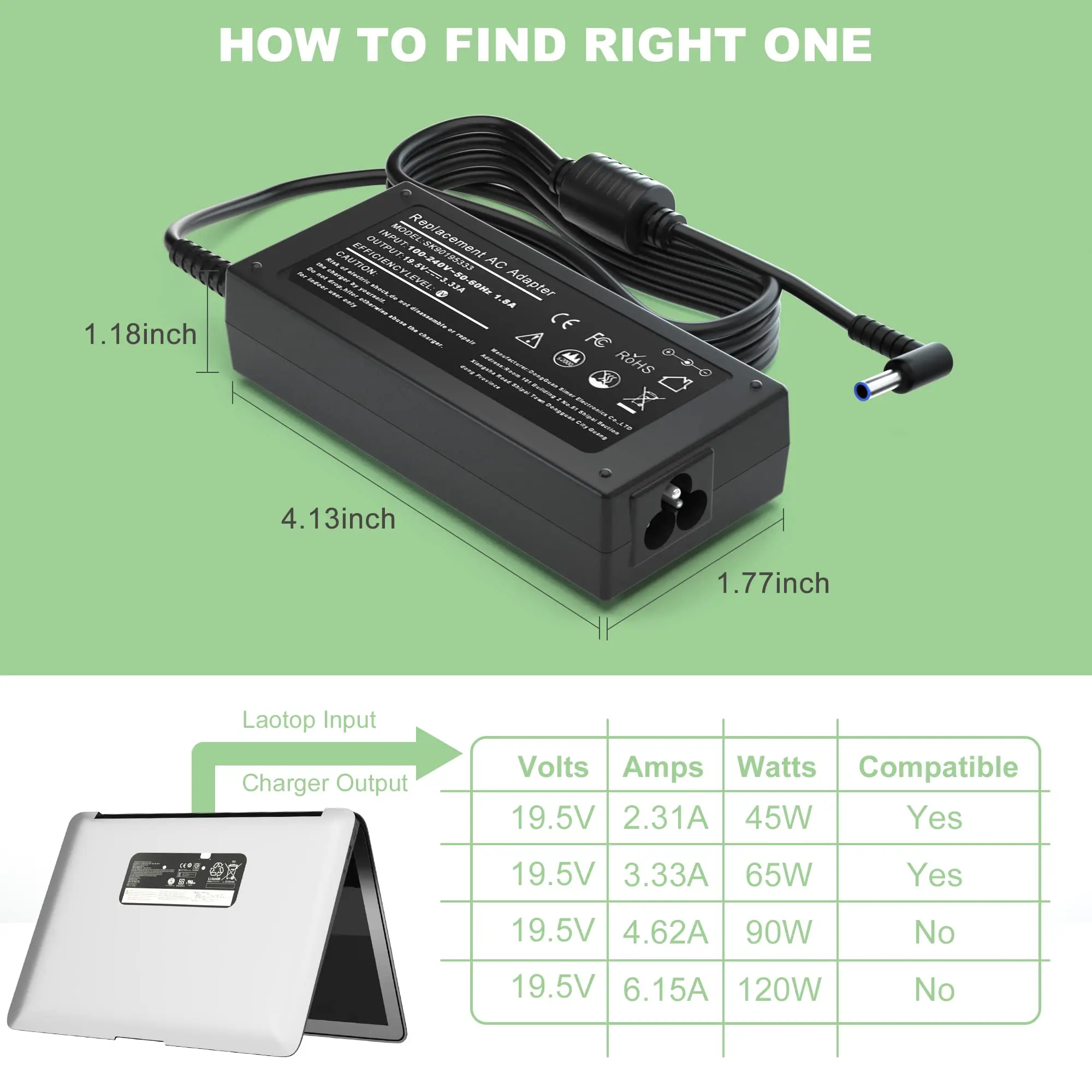 45W Laptop Charger for HP Pavilion x360 11 13 15, Envy x360 13 15 17, 15-f111dx 15-f211wm Power Cord 19.5V 3.33A Charging Cord