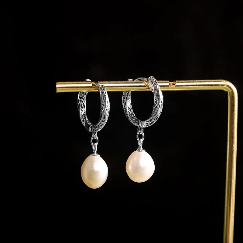 S925 Sterling Silver Drop Earrings for Women Eternal Rattan Pattern Ring Pearl Irregular Ear Drop Jewelry Wholesale