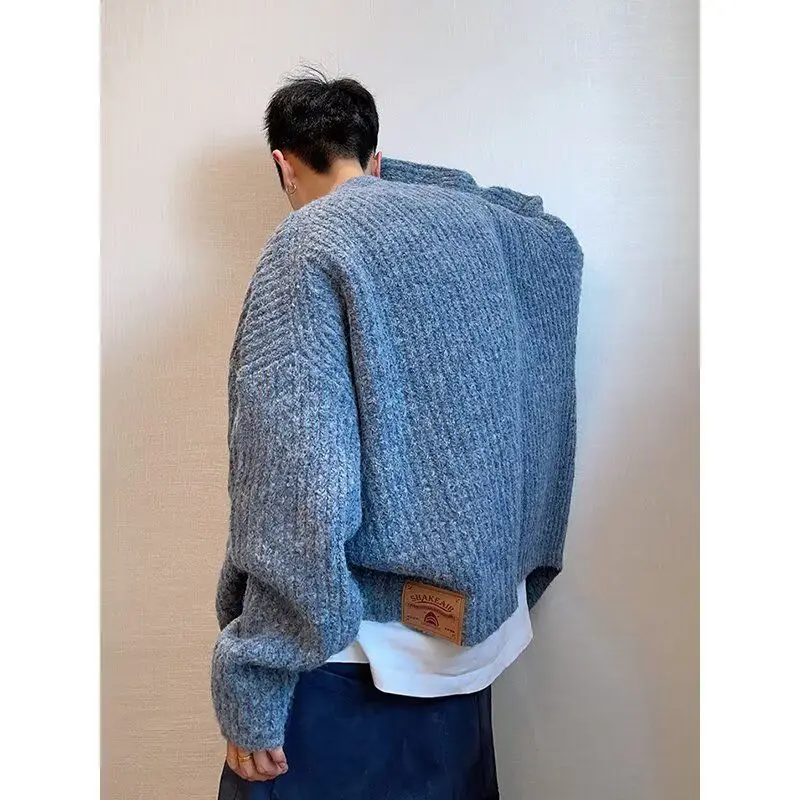 

American Retro Casual V-Ne Knitted Sweater Men's Color Open Cardigan Soft Polyester Long Sve Winter Outerwear