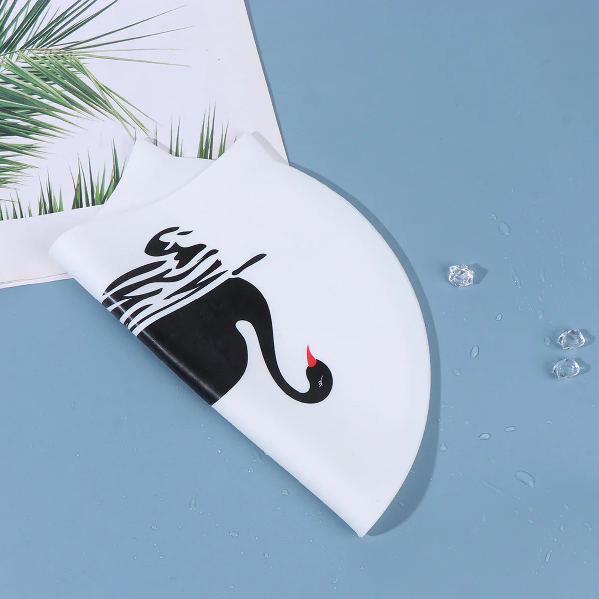 

Silicone Waterproof Swimming Hat Swim Cap For Pool Long Hair Ear Protection Durable Comfortable Swan Pattern Unisex Head Fatigue
