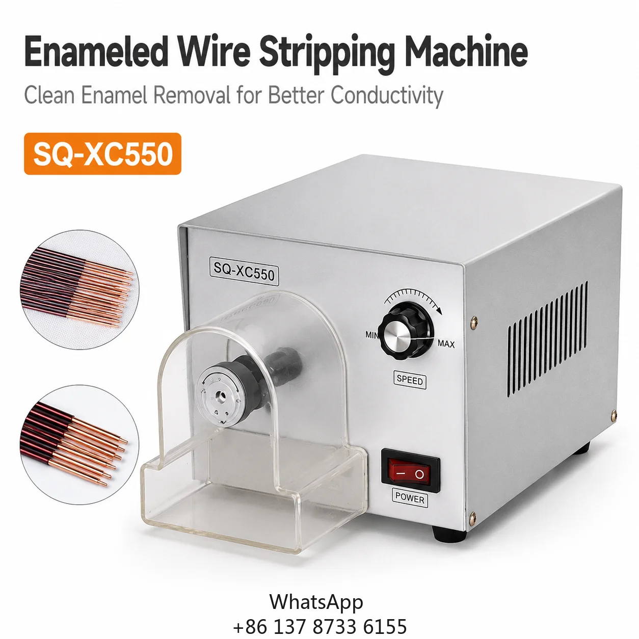 SQ-XC550 Desktop Enamel Wire Scraping Machine 0.3-4mm Copper Wire Varnish Peeling Stripper Tool Stepless Speed Dual-end Scraping