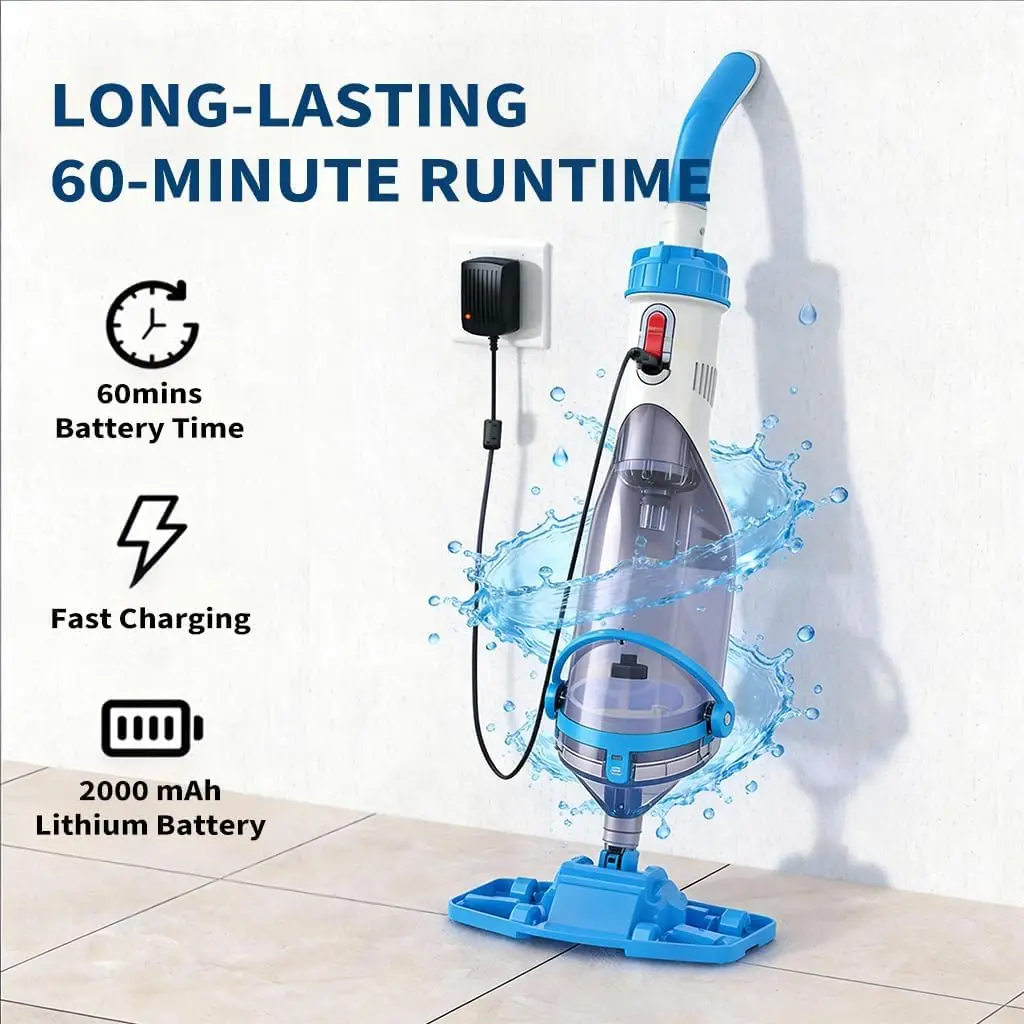 Tacleekii Cordless Handheld Pool Vacuum for Above Ground Inground Pool 18.5 GPM Suction, 60m Runtime 1.5H Fast Charge, 86.5