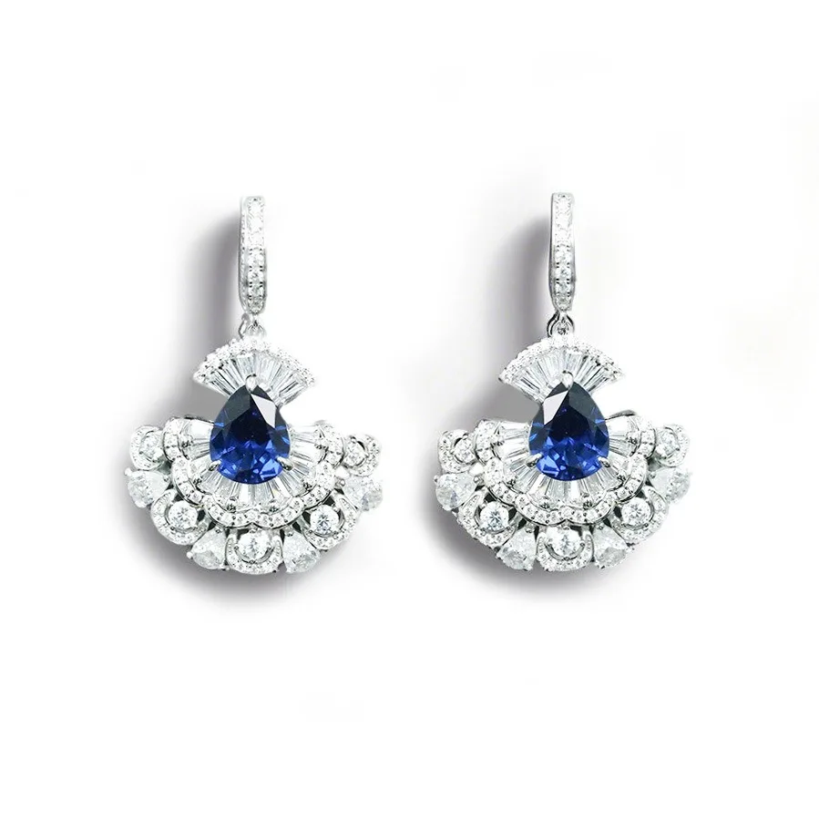 Vintage 925 Sterling Silver Pear Cut Ruby Sapphire High Carbon Diamond Gems Drop Earrings for Women Studs Fine Jewelry