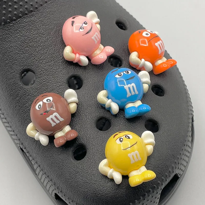 2Pcs Cute Cartoon Character Shoe Charm Pins For Sandals Child\'s Clogs Funny Letter M Bean Candy Decoration Accessory DIY Slipper