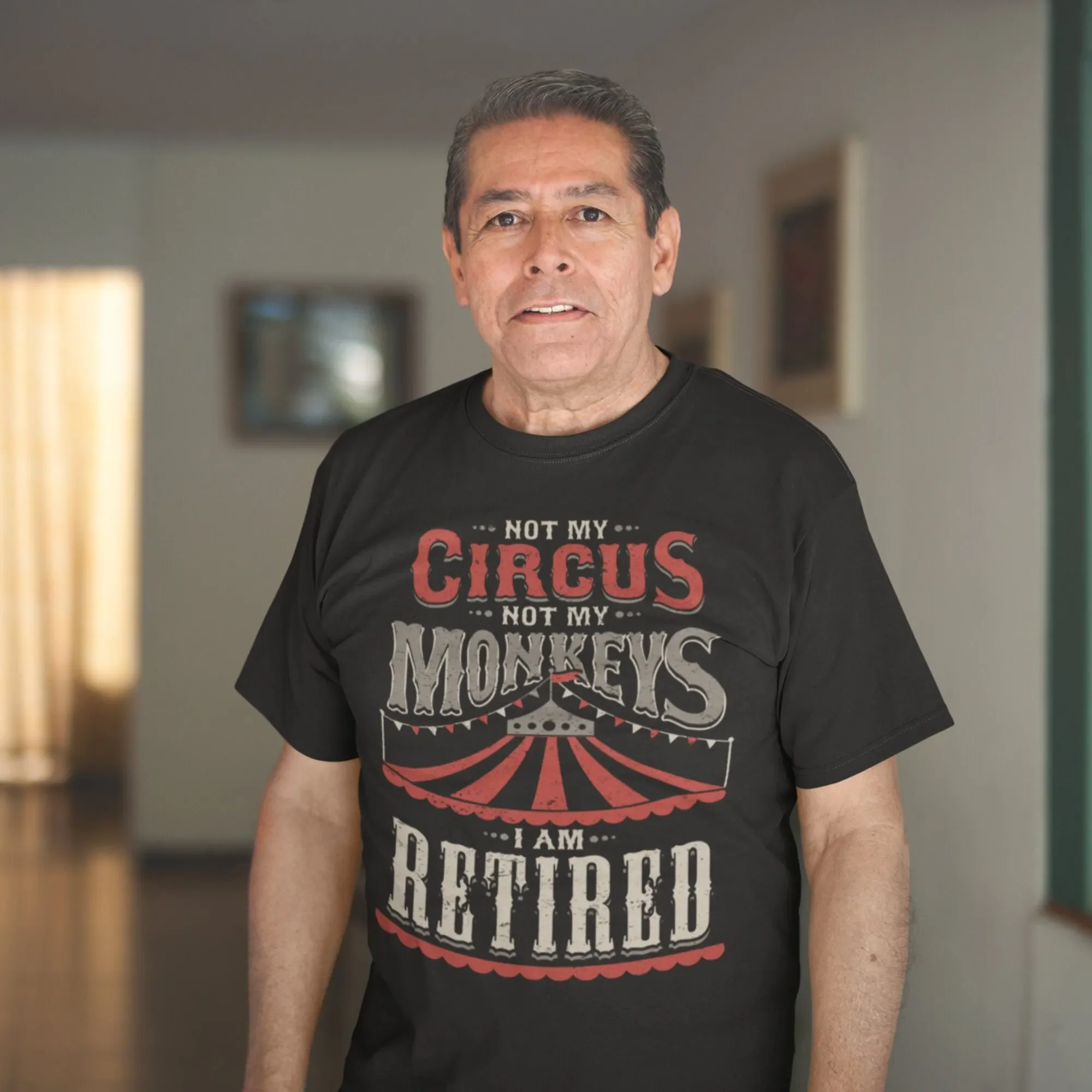 Not My Circus Monkeys I Am Retired Lustiges Ruhestands-T-Shirt für ihn im Vintage-Stil