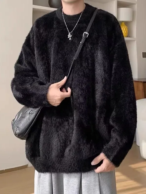 

Мужской норковый свитер Soft Plu Base Layer irt Pure Color, вязаный топ, повседневный, свободный крой, теплый, дышащий, длинный свек...