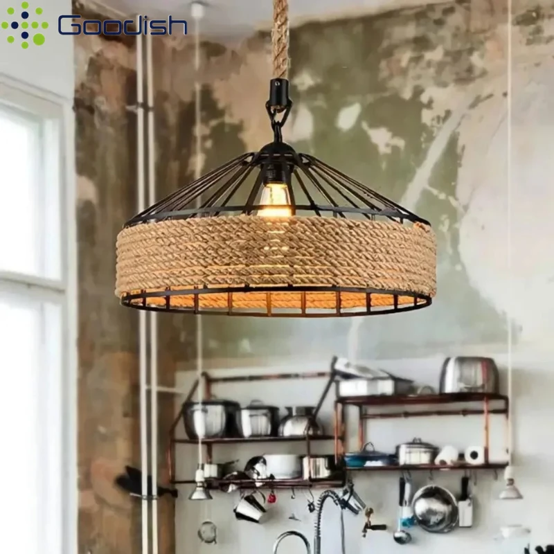 Luces colgantes de cuerda de cáñamo de tela Retro Wabi-sabi, lámparas de arte creativas y elegantes para comedor, Bar, cafetería, restaurante, decoración del hogar
