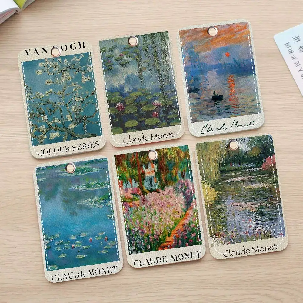 

Кожаный чехол для карт доступа Monet Abstract Landscape Art, 1 шт., с брелоком для ключей, для пропусков и удостоверений личности