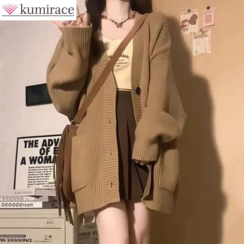 

Korean Version Lazy V-neck Sweater Jacket for Women, Vintage and High-end, Gentle Knit Cardigan for Womens Weater Women