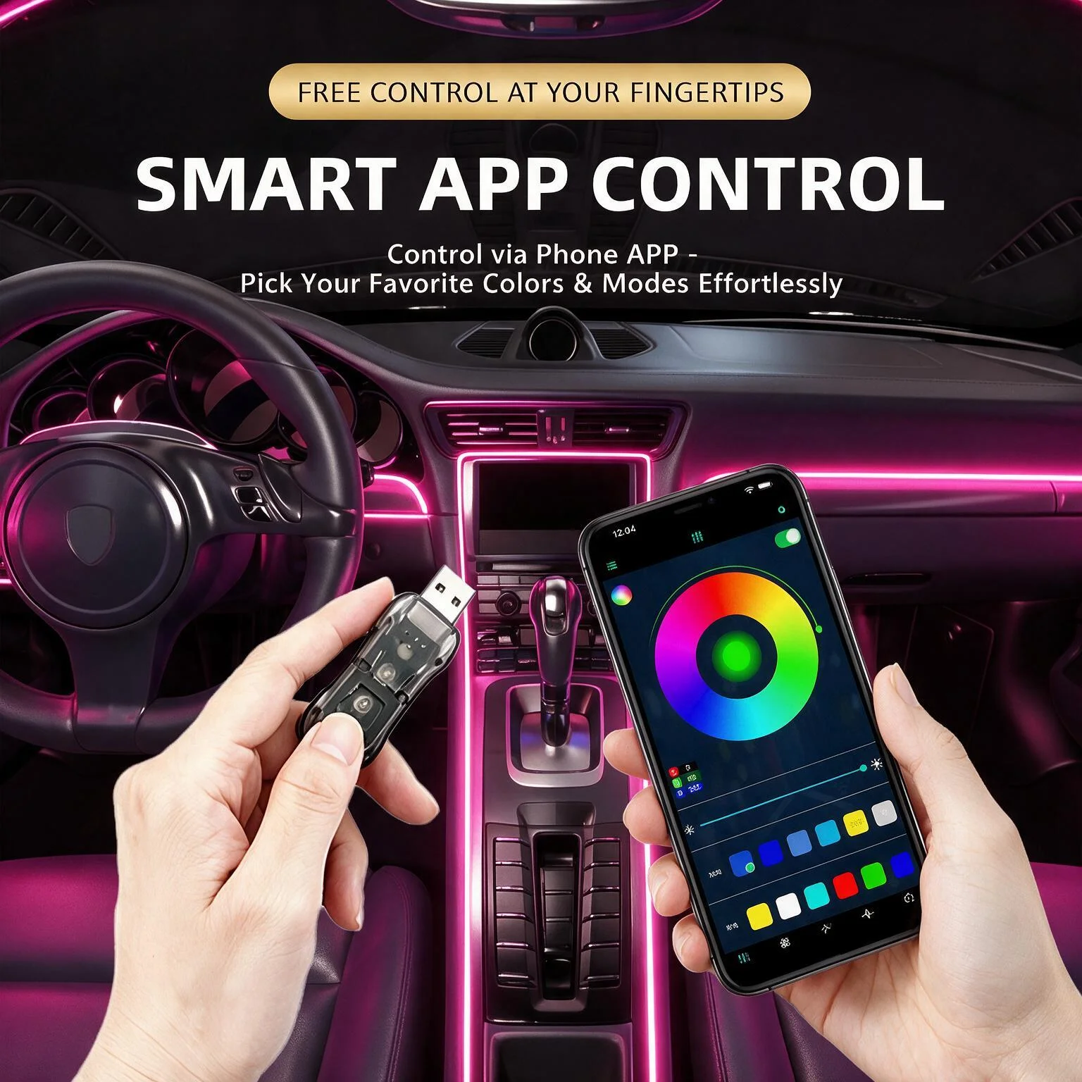1 em 3 Fita de Luz LED RGB Amb - Led Ambient Interior Car Lights App Control avaliação e preço