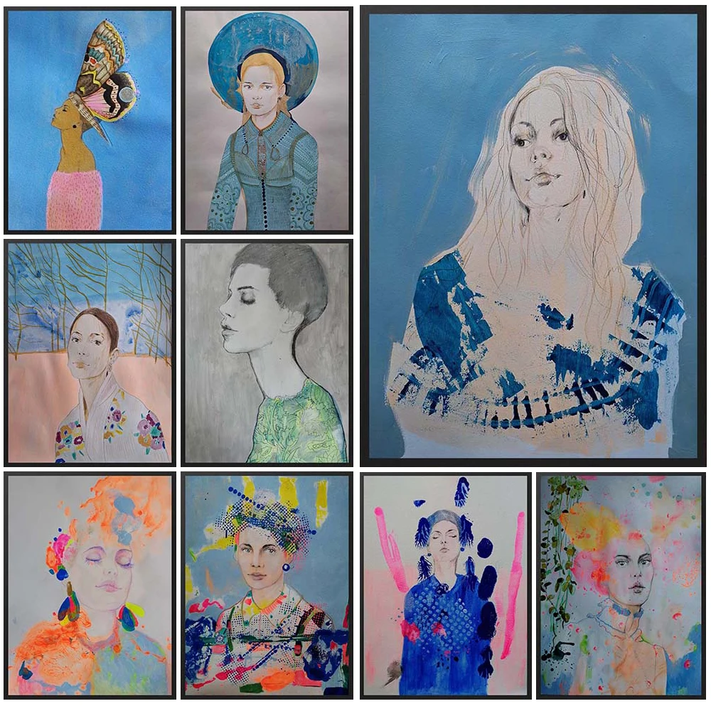 

Watercolor Woman Portrait Abstract Girl Poster Wall Art Canvas Painting Home Decor Wall Pictures For Living Room Unframed