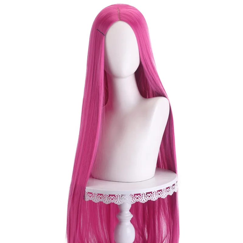 Peluca larga lacia para cosplay, raya al medio, rubia, rosa, roja, púrpura, resistente al calor, cabello sintético 5