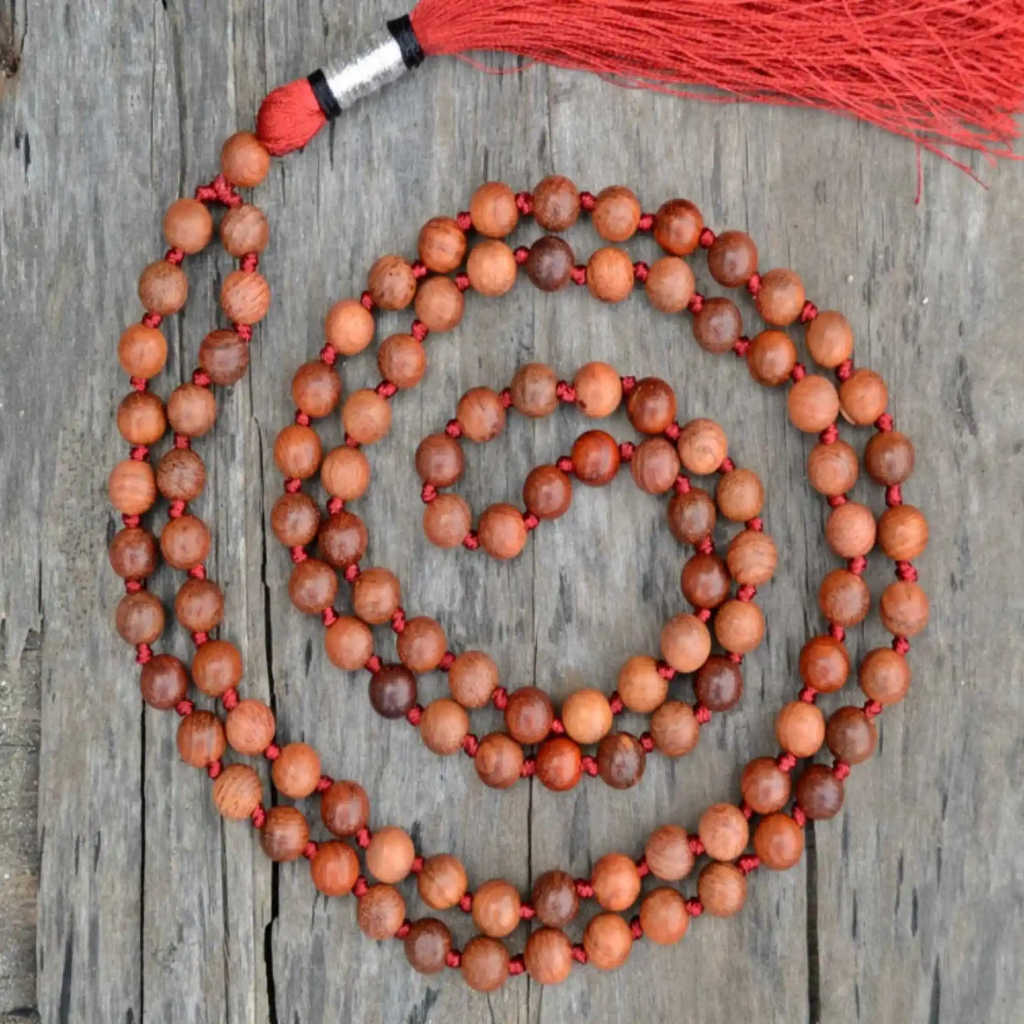 8mm Natural red round Sandalwood 108 knot necklace Relief Bless Calming Mental Seven Chakras Cuff Fragrant Mala Blessing Pray