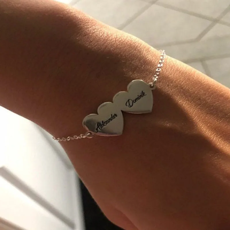 

Персонализированный браслет-сердце с выгравированными именами и датами для женщин, регулируемые браслеты для женщин, семейный рождественский подарок