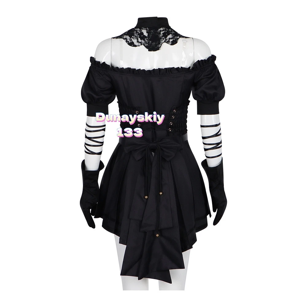 مجموعة كاملة من Grok AI Ani Cosplay - زي سبج قوطي سايبر داكن مع شعر مستعار وقفازات وجوارب لعب الأدوار رفيق AI