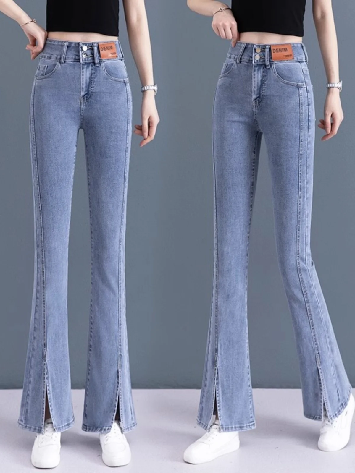 

Женские джинсы больших размеров с высокой талией, на флисовой подкладке, облегающие, расклешенные, из денима, зимние длинные брюки, модель «Мама»