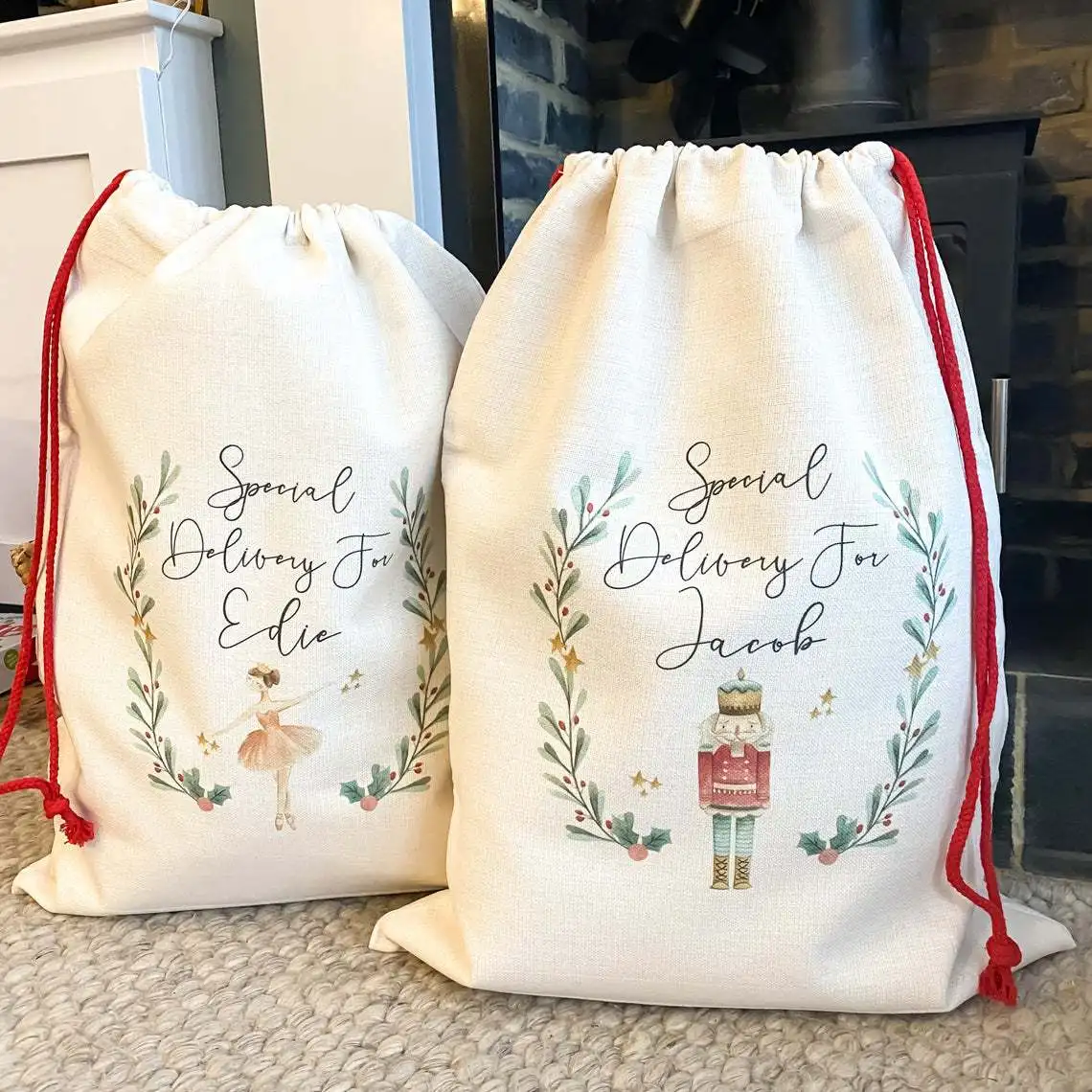 20 pcs Cotton Nutcracker Santa Sack Clara Sugar Plum Personalized Santa Sack Christmas Gift Bag Personalized Gift Bag Drawstring