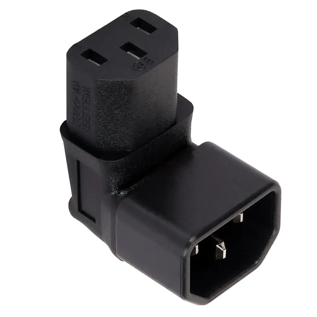 IEC320 C14 Male to C13 Female 90 Degree Adapter PVC Vertical Angle AC Socket for Cable Management in Office Setup