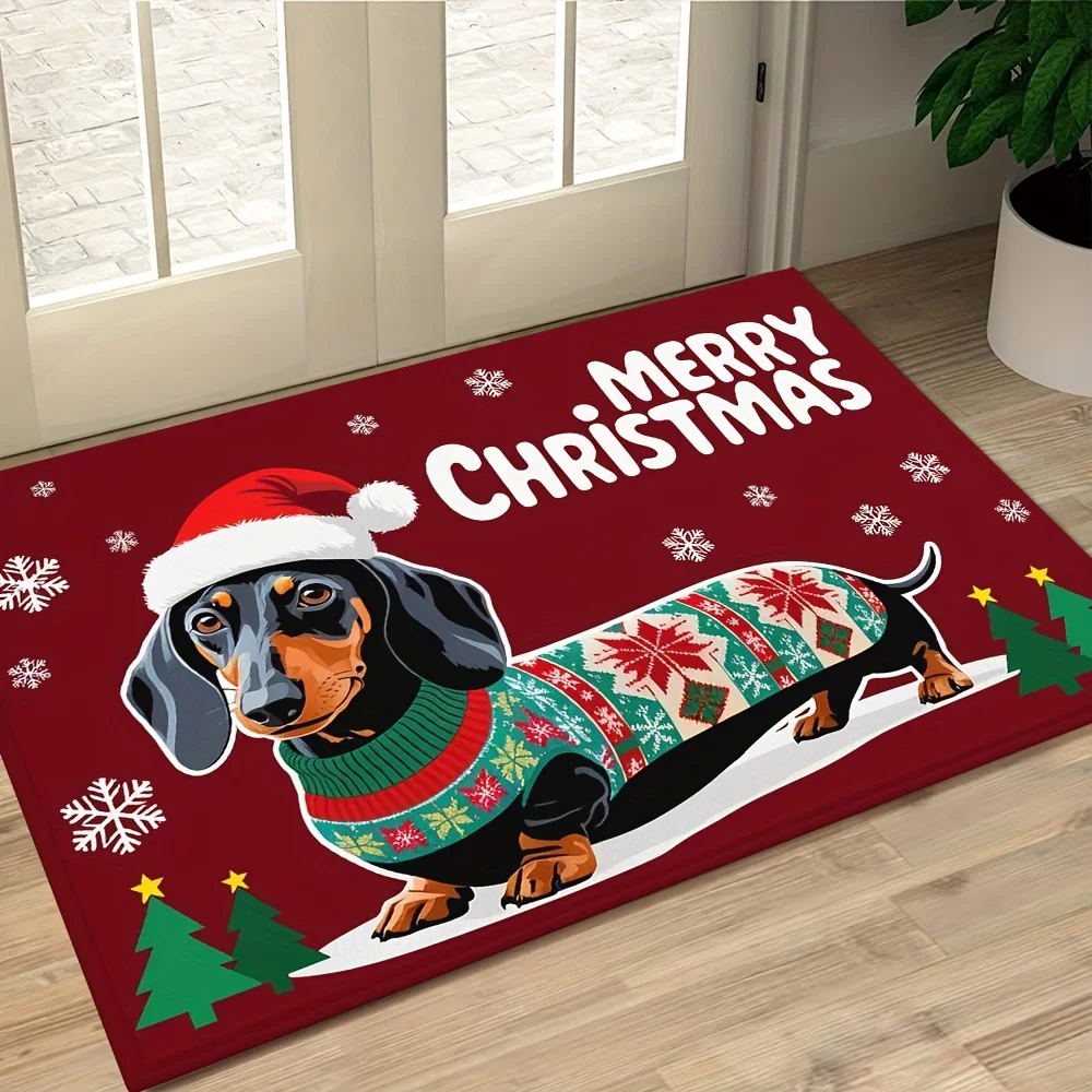 

VIKAMA Christmas Sausage Dog Welcome Mat Is Lightweight And Easy To Clean, Suitable For Home Bathrooms And Balconies.
