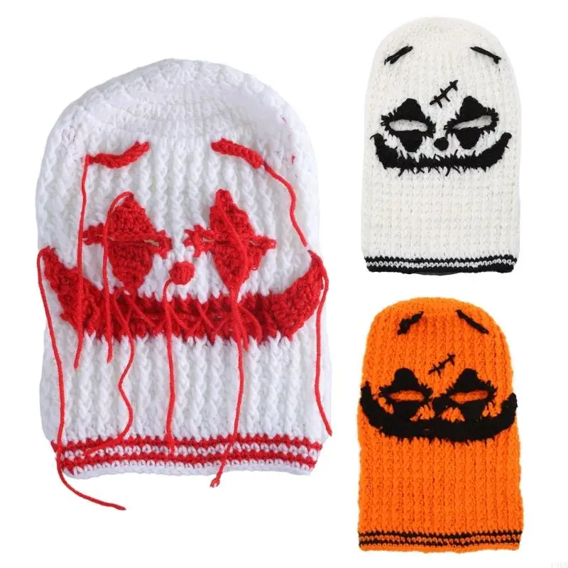 

P88B Spooky Knitted Beanie Hat Halloween Bleeding Balaclava Hat Cosplay Party Hats