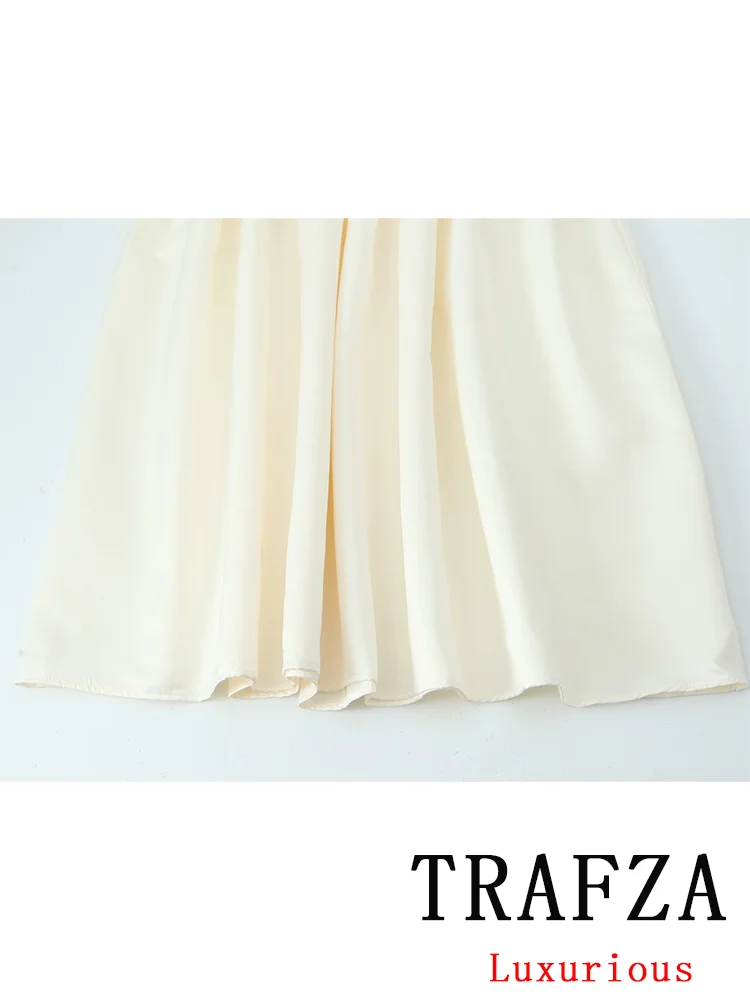 TRAFZA Vintage Casual Chic Solid Women Dress Spliced Cami Ball Gown Long Dress New Fashion 2024 Summer Holiday Female Dress