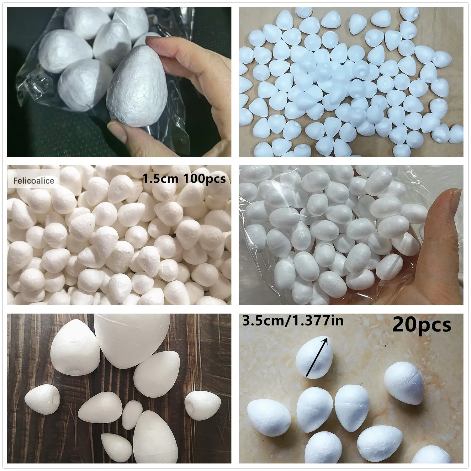 2/2.5/3/3.5/4/5.5cm White Polystyrene Water Drop Modeling Foam Rose Bud for Decorative Flowers Home Decoration Mariage