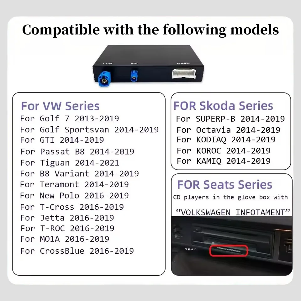 Bonroad Wireless Carplay Android Auto voor Skoda Octavia Polo Golf 7 Passat Arteon Scirocco T-Cross Tiguan MIB MIB2 BT Module Box